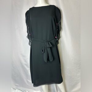 LIZZY & JOHNNY BY LUCERO BRAND VINTAGE BLACK DRESS LARGE W SEQUINED SLEEVES